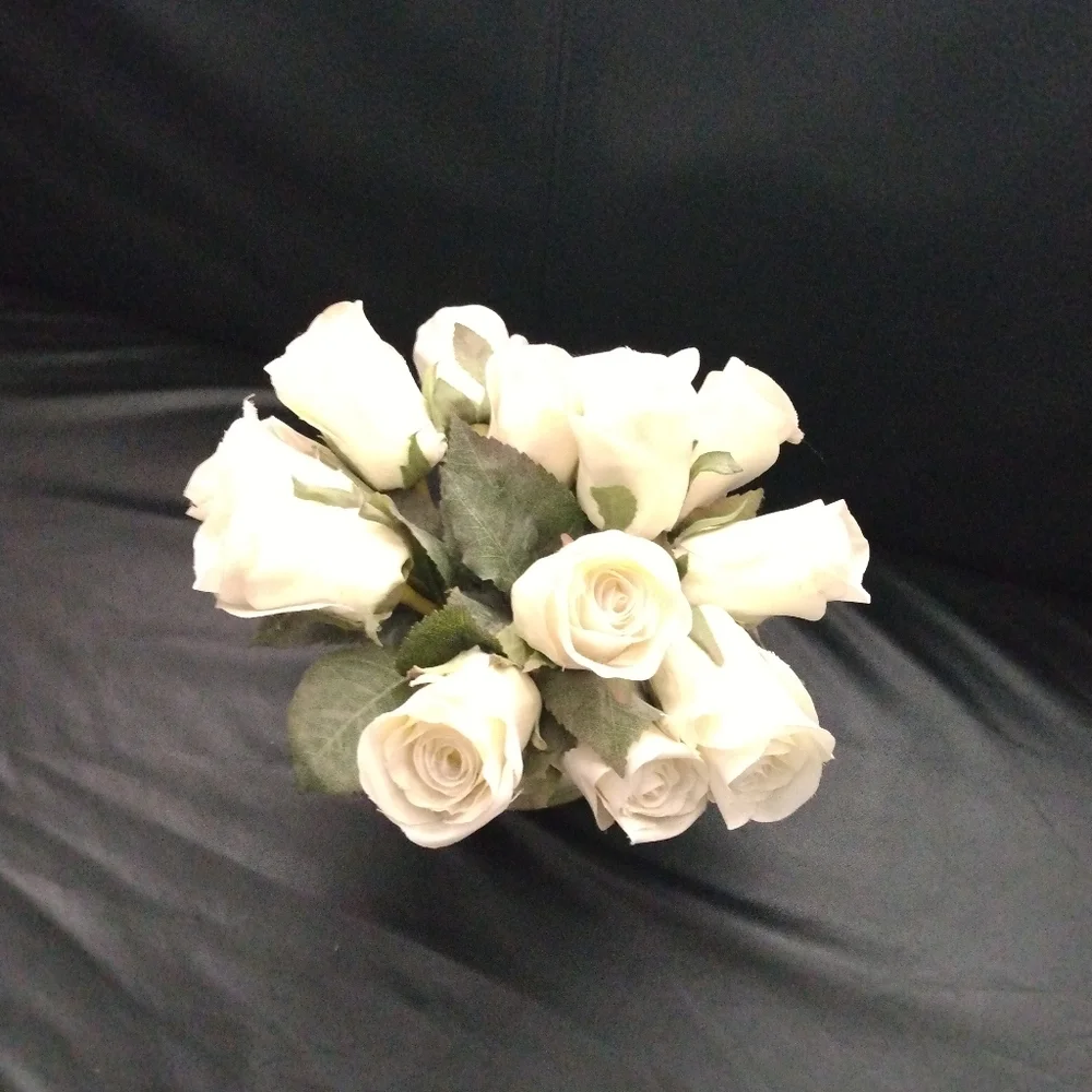 Beautiful, Faux, White Roses in Glass Vase